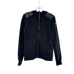 Prada Milano Womens authentic  Zip-Up Hoodie Leather Accents Black Size M fleece